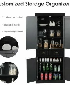 Gymax Kitchen Cabinet Pantry Cupboard Freestanding W/Adjustable Shelves Black -Coast2Coast shop a88148af0ffa0de7 6060 w800 h800 b1 p0