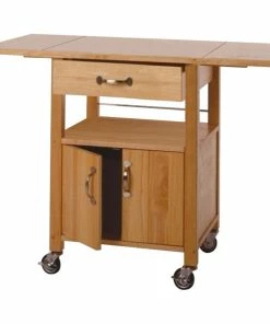 Pemberly Row Butcher Block Kitchen Cart With Drop Leaf In Natural Finish