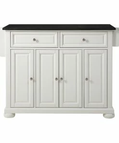 Crosley Alexandria Solid Black Granite Top Kitchen Island, White