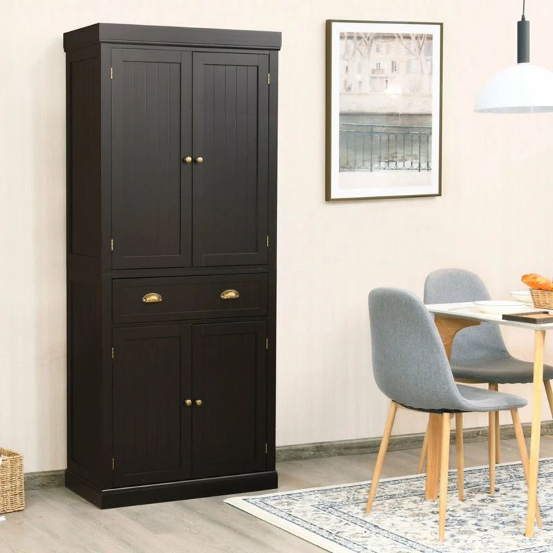 Gymax Kitchen Cabinet Pantry Cupboard Freestanding W/Shelves Espresso 6 Gymax Kitchen Cabinet Pantry Cupboard Freestanding W/Shelves Espresso - Image 4
