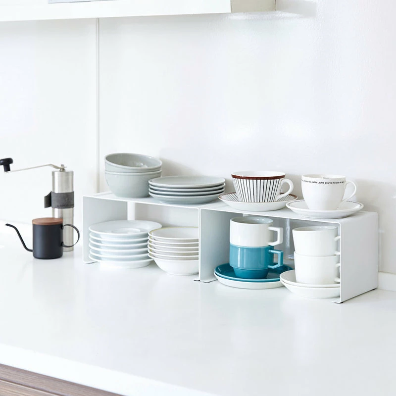 Yamazaki Home Stackable Countertop Shelf, Steel, Small, Holds 6.6 Lbs, Stackable, White, Small 6 Yamazaki Home Stackable Countertop Shelf, Steel, Small, Holds 6.6 Lbs, Stackable, White, Small - Image 5