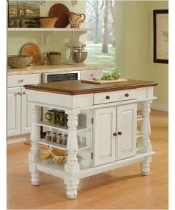 Homestyles Americana Off White Wood Kitchen Island With Storage And Open Shelves
