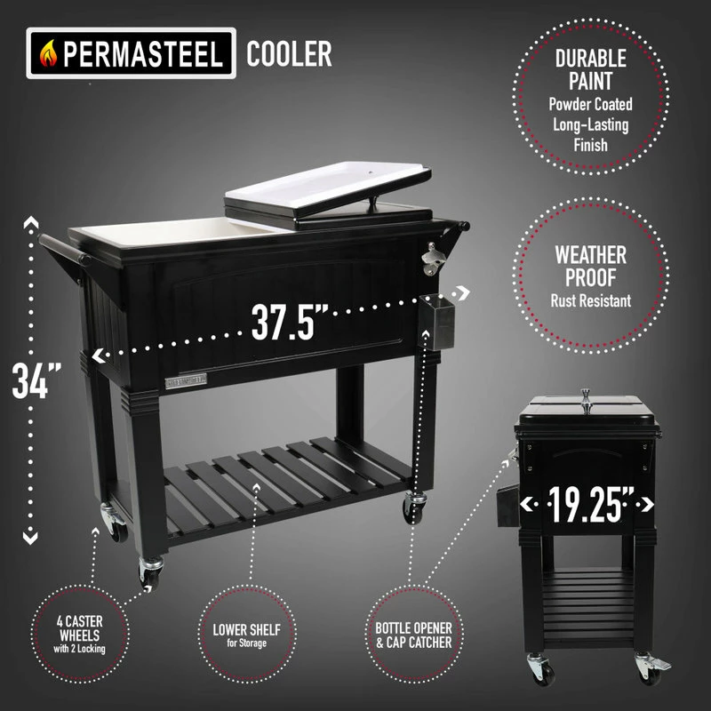 Permasteel, Inc Permasteel 80 Quart Portable Rolling Patio Cooler, Black 5 Permasteel, Inc Permasteel 80 Quart Portable Rolling Patio Cooler, Black - Image 3