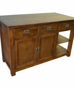 Crafters And Weavers Mission 3 Drawer Oak Kitchen Island, Walnut (AW)