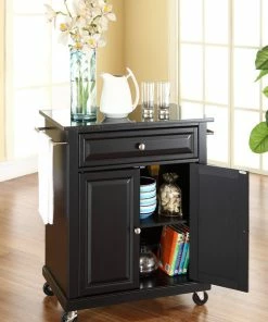 Crosley Solid Black Granite Top Portable Kitchen Cart/Island, Black Finish -Coast2Coast shop b1214ca606463ccb 5480 w800 h800 b0 p0