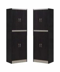 Home Square 4 Shelf Kitchen Pantry Set In Chocolate-Grey (Set Of 2)