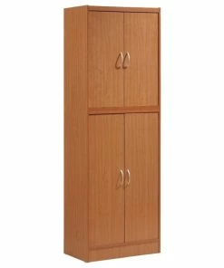 Hodedah Import Inc. Hodedah 4 Door Kitchen Pantry With 4 Shelves 5 Compartments In Cherry Wood
