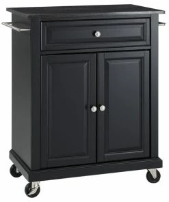 Crosley Solid Black Granite Top Portable Kitchen Cart/Island, Black Finish