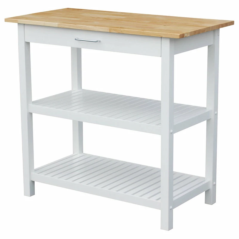 Casual Home Kitchen Island With Solid Wood Top, White 3 Casual Home Kitchen Island With Solid Wood Top, White