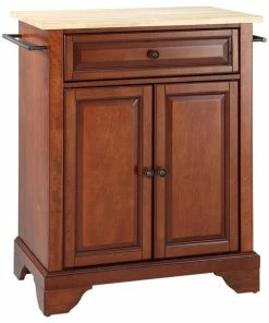 Crosley LaFayette Natural Wood Top Portable Kitchen Island, Classic Cherry Finish