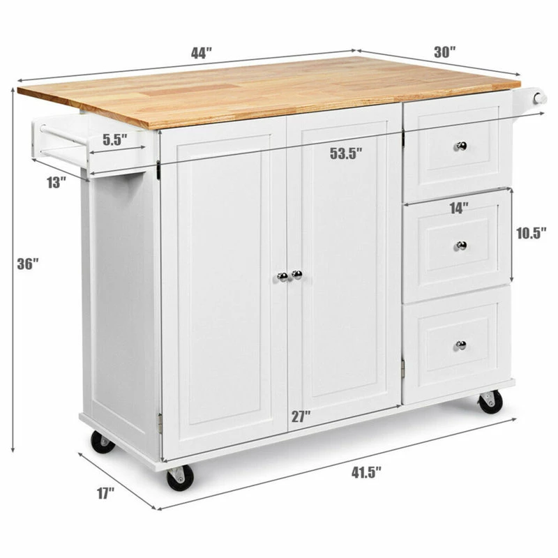 Gymax Drop-Leaf Kitchen Island Trolley Cart Wood Storage Cabinet W/ Spice Rack 4 Gymax Drop-Leaf Kitchen Island Trolley Cart Wood Storage Cabinet W/ Spice Rack - Image 2