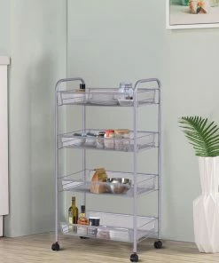 Costway 4 Tier Storage Rack Trolley Cart Home Kitchen Organizer Baskets Sliver -Coast2Coast shop bc4174b40be914df 9918 w800 h800 b0 p0