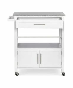 Linon Home Decor Products Linon Cameron Wood Granite Top Kitchen Cart In White -Coast2Coast shop c0316c2b040083cd 5645 w800 h800 b1 p0