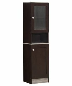 Hodedah Import Inc. 63" Tall Open Shelf Enclosed Storage Kitchen Pantry, Chocolate-Gray