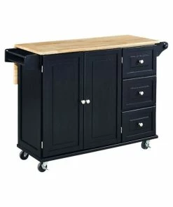 Homestyles Mobile Kitchen Island Cart With Wood Drop Leaf Breakfast Bar In Black