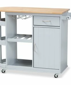 Baxton Studio Andmorra Coastal Gray Kitchen Cart