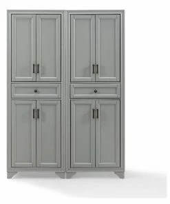 Crosley Tara 4 Door Pantry Set In Distressed Gray (Set Of 2) -Coast2Coast shop c4918b410e6b102d 6287 w800 h800 b1 p0