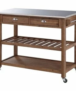 Decor Love Farmhouse Kitchen Cart, 2 Drawers & Stainless Steel Counter Top, Barnwood