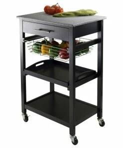 Winsome Wood Transitional Black Granite And Wood Utility Cart 20322 -Coast2Coast shop c64176c90da39098 7913 w800 h800 b1 p0