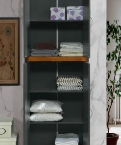 Hodedah Import Inc. 4-Door Kitchen Pantry With 4-Shelves, 5-Compartments, Gray-Oak -Coast2Coast shop c671c1a80112b698 1953 w800 h800 b0 p0