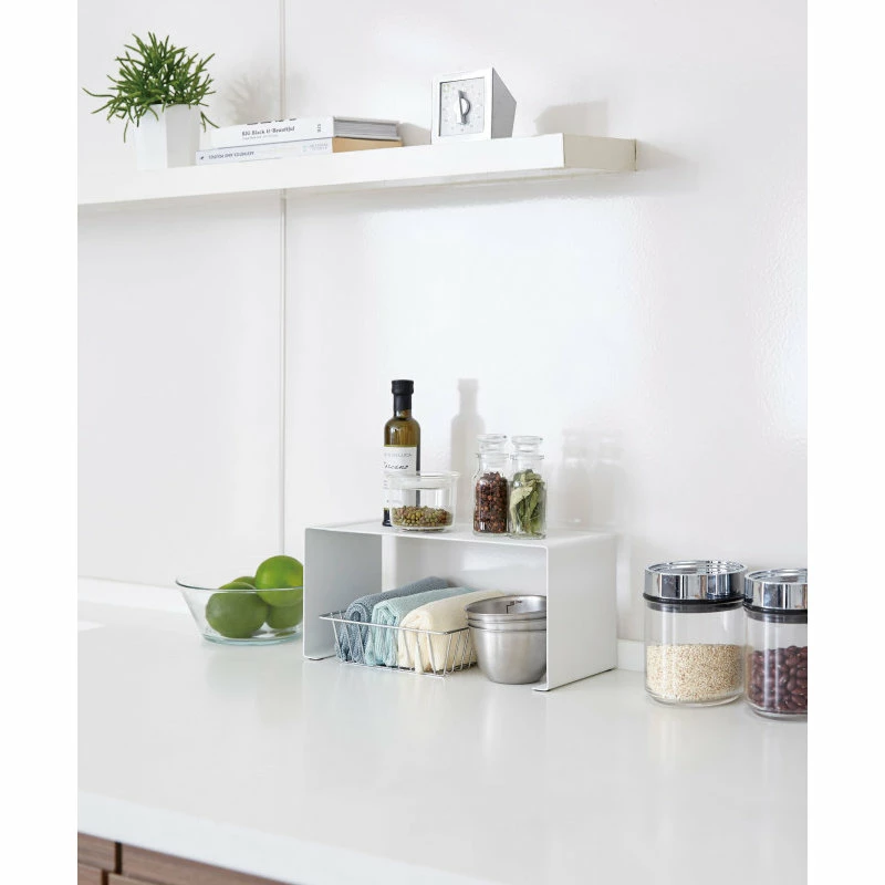 Yamazaki Home Stackable Countertop Shelf, Steel, Small, Holds 6.6 Lbs, Stackable, White, Small 12 Yamazaki Home Stackable Countertop Shelf, Steel, Small, Holds 6.6 Lbs, Stackable, White, Small - Image 11