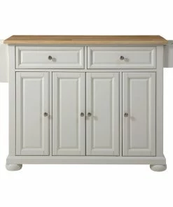 Crosley Alexandria Natural Wood Top Kitchen Island, White Finish
