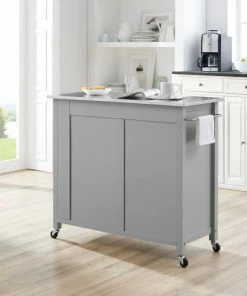 Crosley Savannah Stainless Steel Top Full-Size Kitchen Island Cart, Gray -Coast2Coast shop c9a1a3760f73b888 4547 w800 h800 b0 p0