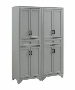 Crosley Tara 4 Door Pantry Set In Distressed Gray (Set Of 2)