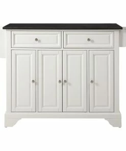 Crosley LaFayette Solid Black Granite Top Kitchen Island, White Finish