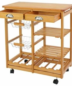 Imtinanz Multi Functional Rolling Wooden Storage Trolley