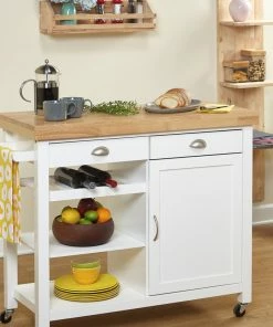 The Mezzanine Shoppe Martha Kitchen Cart, White/Natural -Coast2Coast shop cbb1b6a90a8e1071 9763 w800 h800 b0 p0