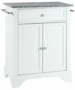 Crosley LaFayette Solid Granite Top Portable Kitchen Island, White Finish