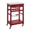 Linon Home Decor Products Linon Natalie Wood Stainless Steel Top Kitchen Cart In Red