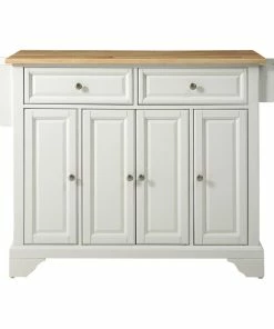Crosley LaFayette Natural Wood Top Kitchen Island, White Finish