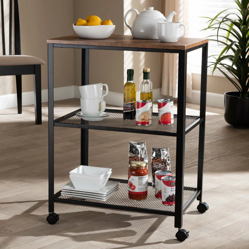 Baxton Studio Nemagro Metal And Wood Kitchen Serving Cart 7 Baxton Studio Nemagro Metal And Wood Kitchen Serving Cart - Image 5