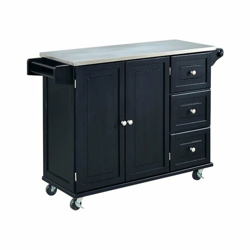 Hawthorne Collections Stainless Steel Top Kitchen Cart In Black 3 Hawthorne Collections Stainless Steel Top Kitchen Cart In Black