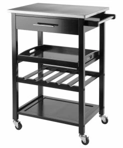 Winsome Anthony Stainless Steel Top Kitchen Cart In Black