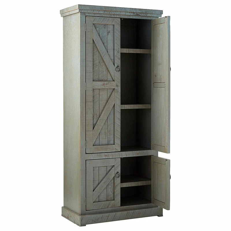 Decorn Rustic Pantry Cabinet, Engineered Wood With X Patterned Doors, Dark Blue 5 Decorn Rustic Pantry Cabinet, Engineered Wood With X Patterned Doors, Dark Blue - Image 3