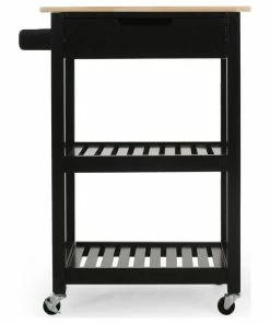 GDFStudio Tattnall Dade Kitchen Cart With Wheels, Black/Natural