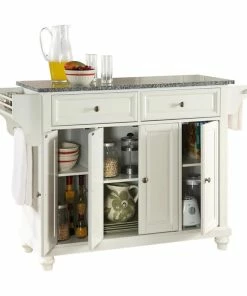 Crosley Cambridge Solid Granite Top Kitchen Island, White Finish