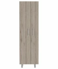 FM FURNITURE Norway Broom Closet Pantry, Light Gray/White