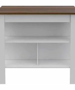 FM FURNITURE Brooklyn Kitchen Island, White-Caramel