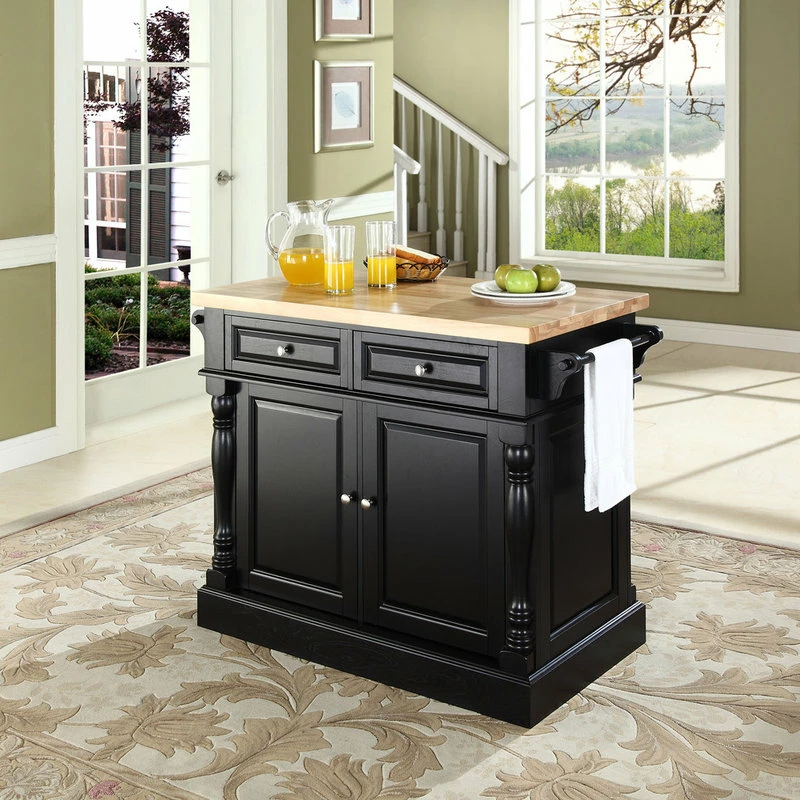 Crosley Butcher Block Top Kitchen Island, Black Finish 7 Crosley Butcher Block Top Kitchen Island, Black Finish - Image 5