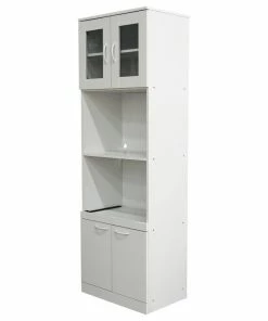 Pilaster Designs Goblin Kitchen Storage Pantry Microwave Cabinet, Adjustable Shelves, White Wood