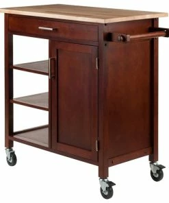 Winsome Marissa Transitional Solid Wood Kitchen Cart In Walnut And Natural