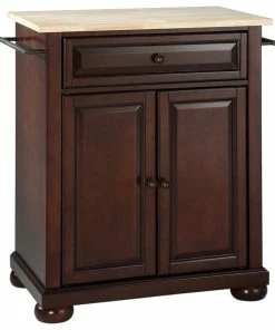 Crosley Alexandria Natural Wood Top Portable Kitchen Island, Vintage Mahogany Finish