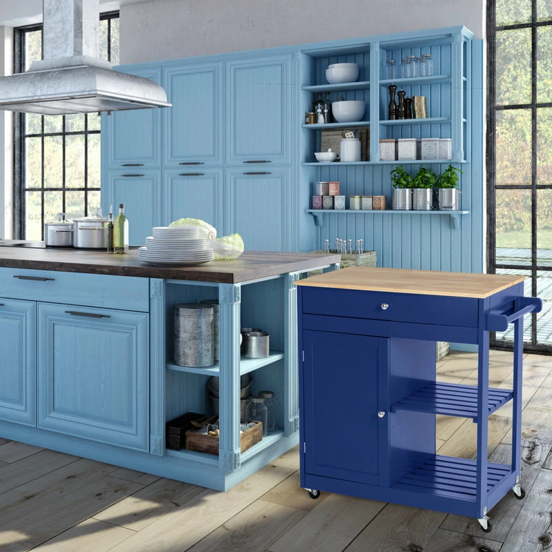 Glitzhome 34.25''H Wooden Basic Kitchen Island, 1 Drawer And 1 Door And 2 Tier, Navy Blue 12 Glitzhome 34.25''H Wooden Basic Kitchen Island, 1 Drawer And 1 Door And 2 Tier, Navy Blue - Image 10