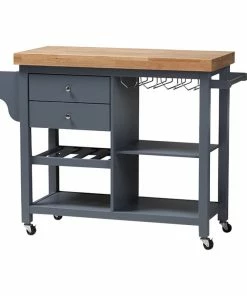 Baxton Studio Sunderland Coastal And Farmhouse Gray Wood Kitchen Cart
