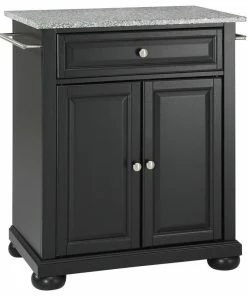 Crosley Alexandria Solid Granite Top Portable Kitchen Island, Black Finish
