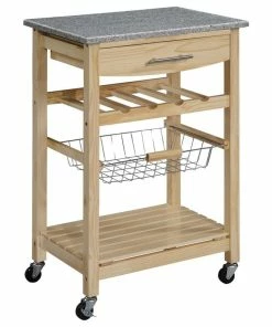Linon Home Decor Products Linon Natalie Wood And Granite Top Kitchen Cart In Natural Brown